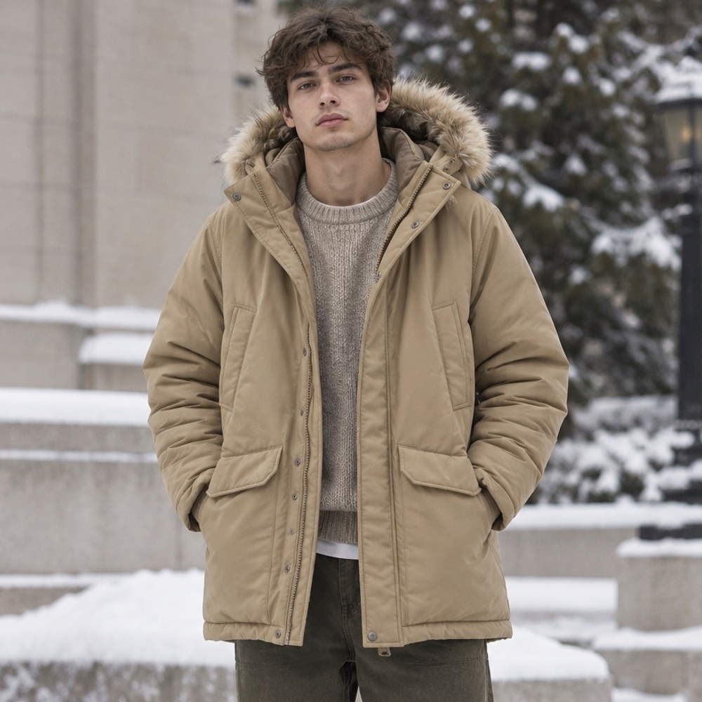 UNIQLO Men’s Hybrid Down Ultra Warm Coat Beige Parka - XL